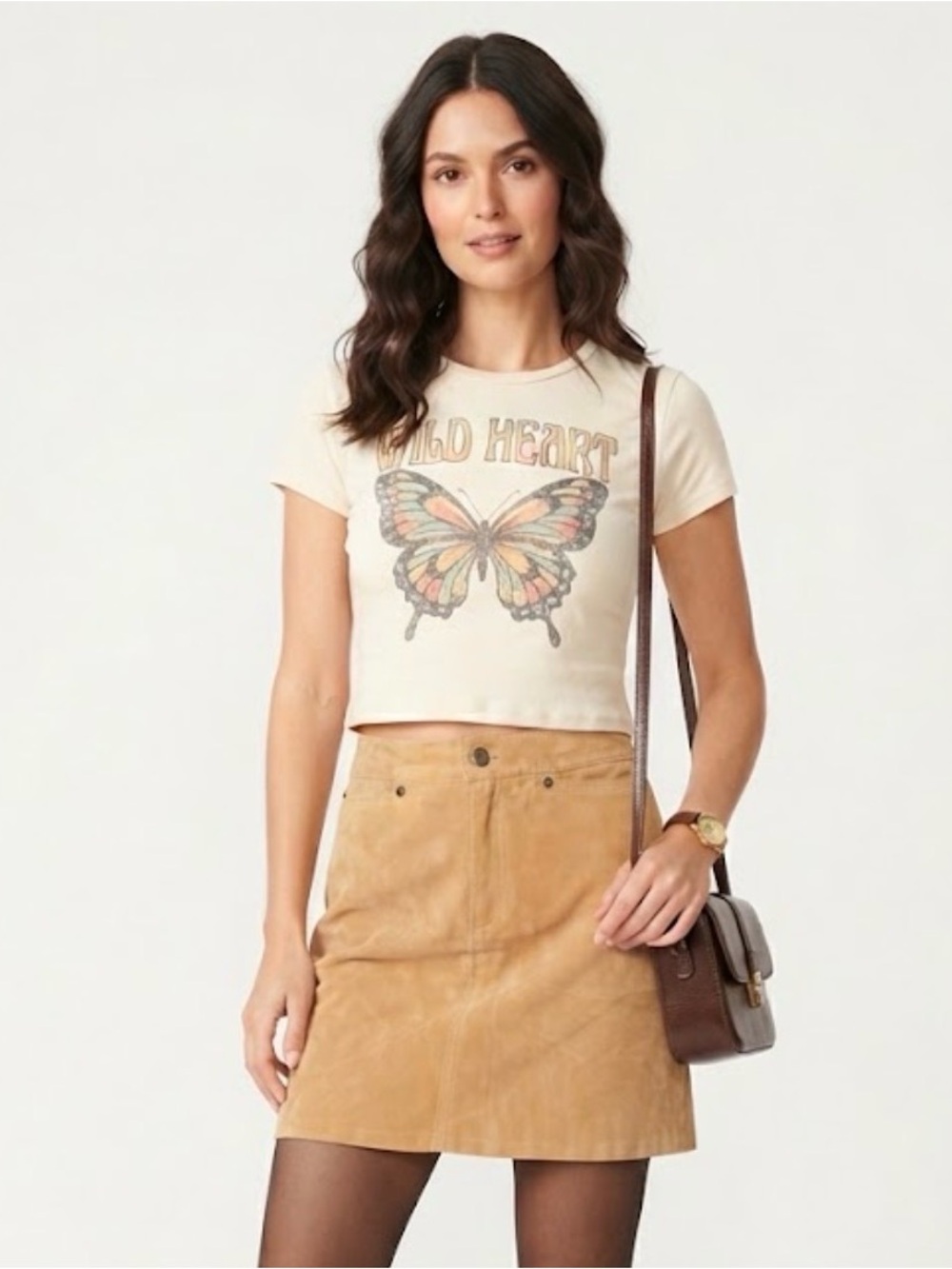 VTG Bagatelle Tan Suede Leather Mini Skirt Size 6P Petite Boho